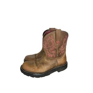 Ariat Fat Baby Boots Womens Size 9B Teal & Brown Round Toe Used Embroidered